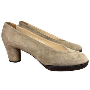 Pancaldi Womens Leather Suede Pumps Slip On Chunky Heels Italy Shoes sz 7.5 B